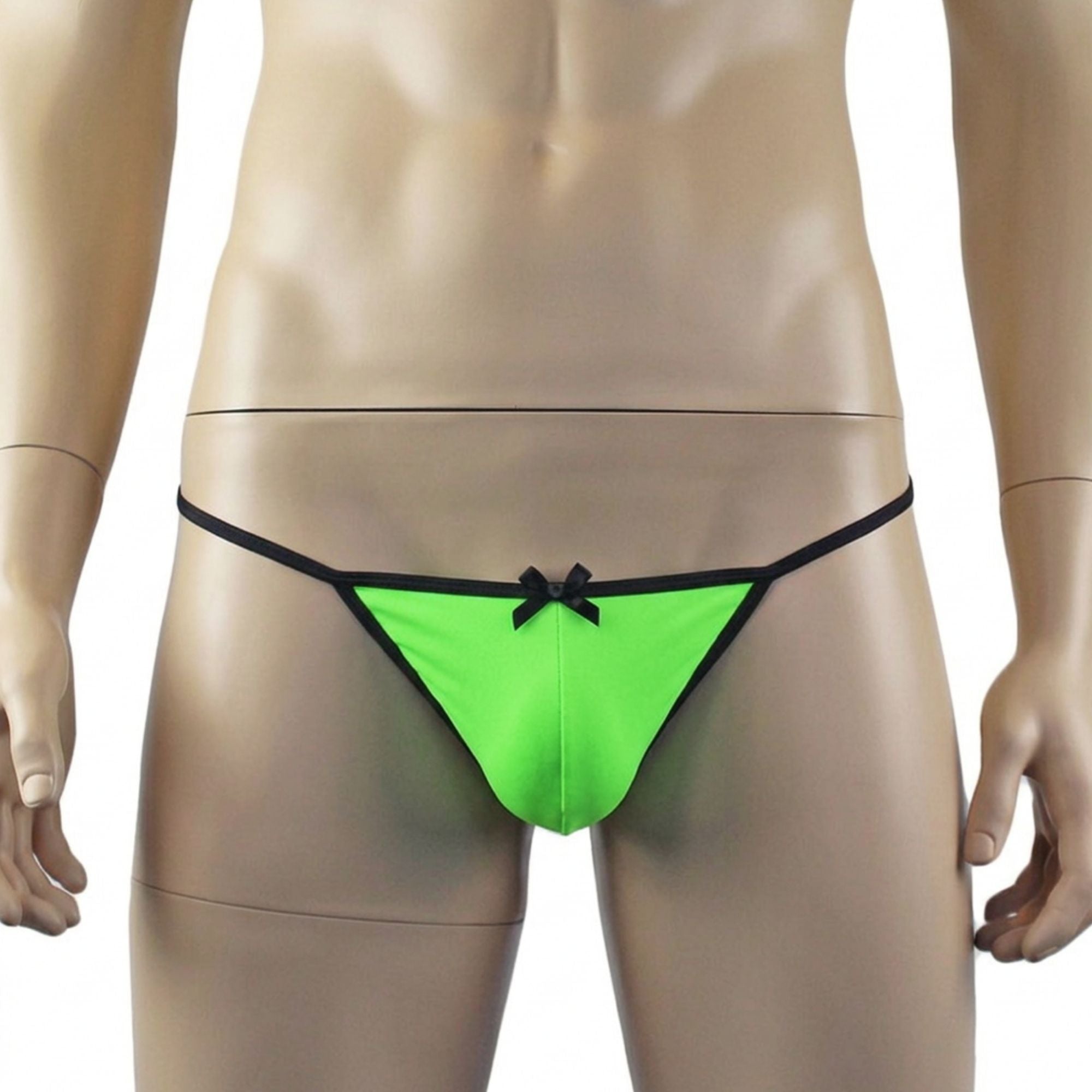 Mens Jenny Shiny Spandex Bra Top & G string Lingerie Neon Green & Black