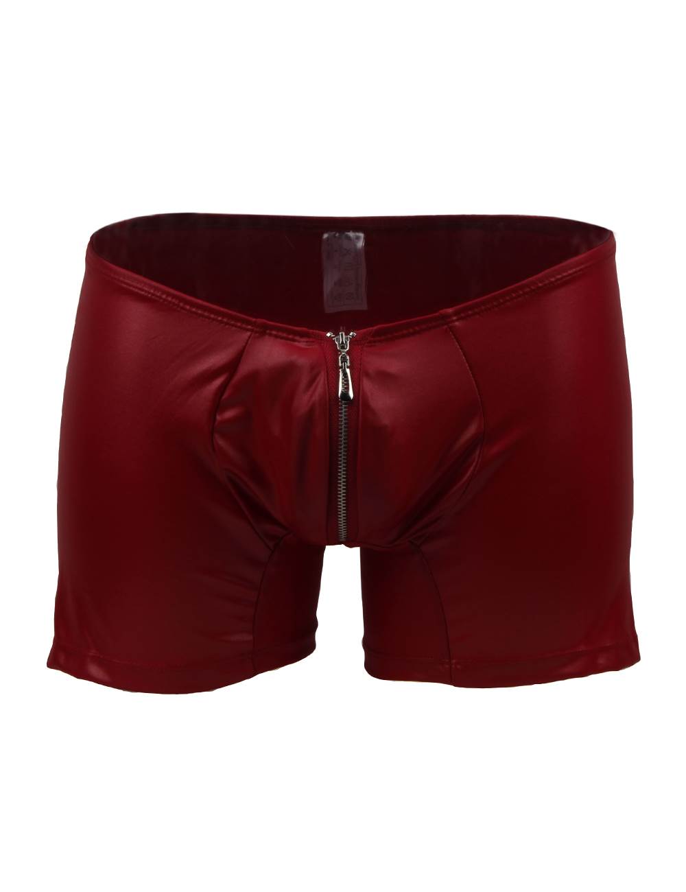 JCSTK - Mens Wetlook OY-MP069 Boxer Shorts with Zipper Pouch Front Burgundy