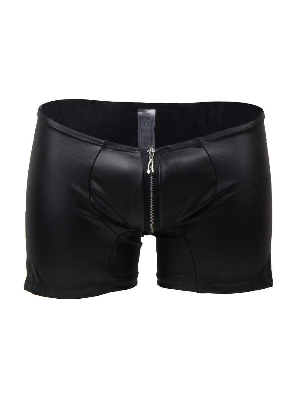 JCSTK - Mens Wetlook OY-MP069 Boxer Shorts with Zipper Pouch Front Black