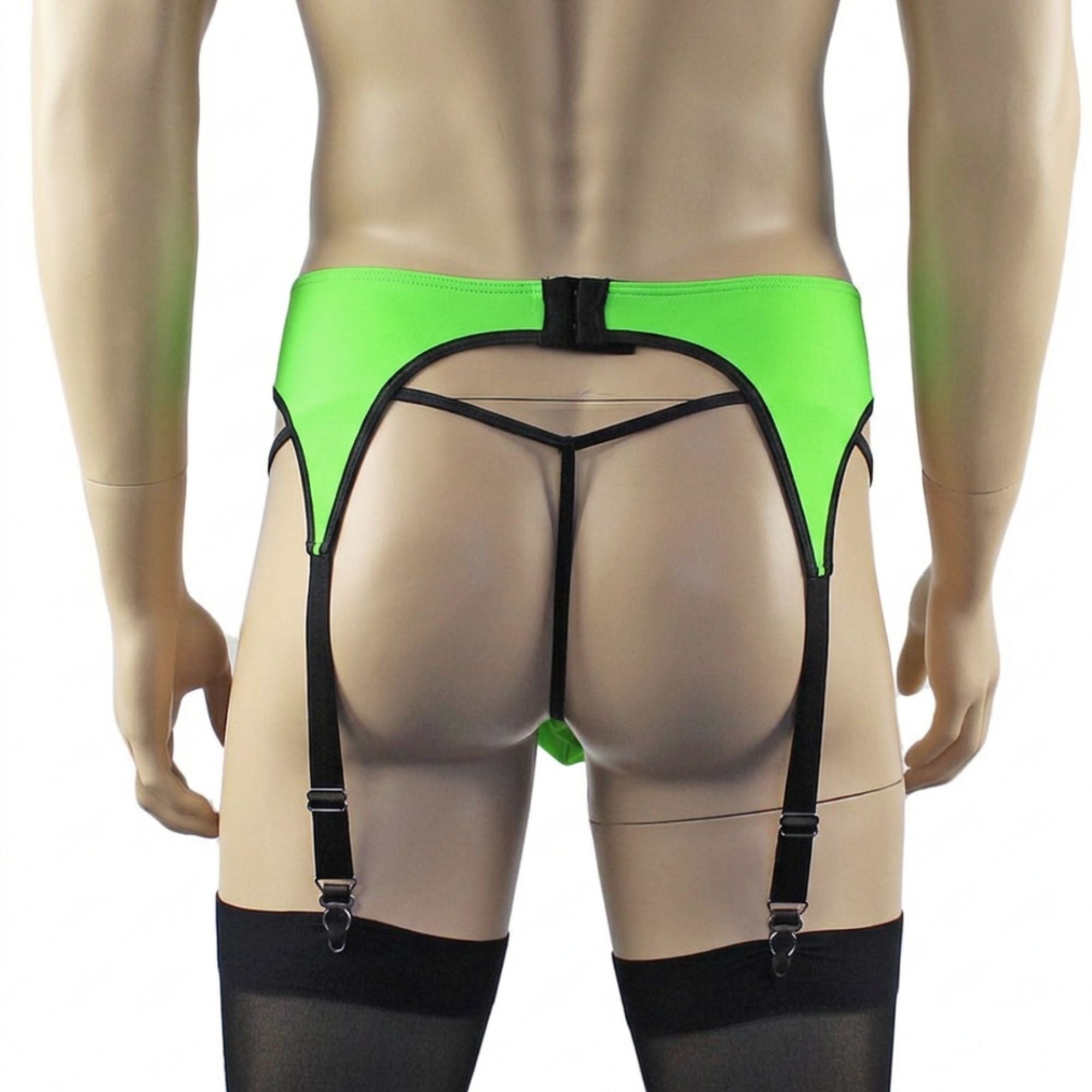 Mens Jenny Shiny Spandex Garterbelt Lingerie Neon Green & Black