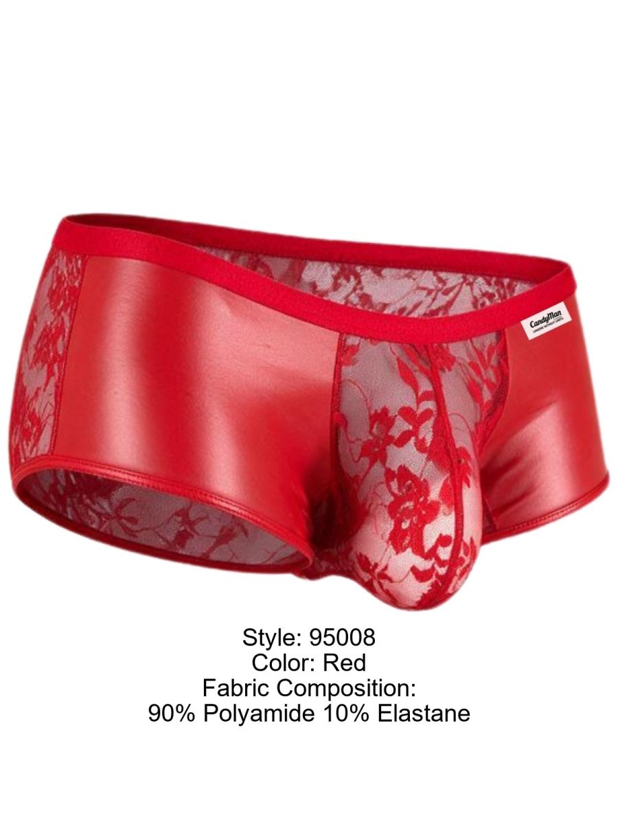 CandyMan 95008 Mens Intimate Sheer Lace Trunks Red