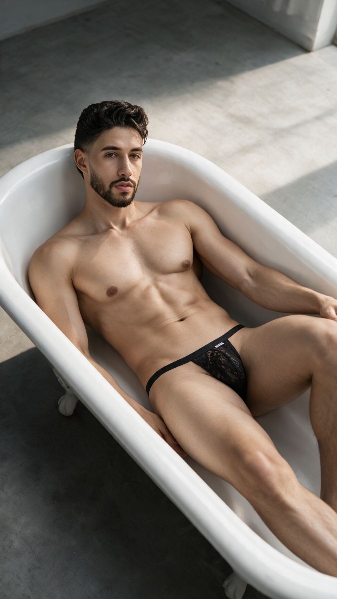 CandyMan 95013 Mens Floral Stretch Lace Thongs Black