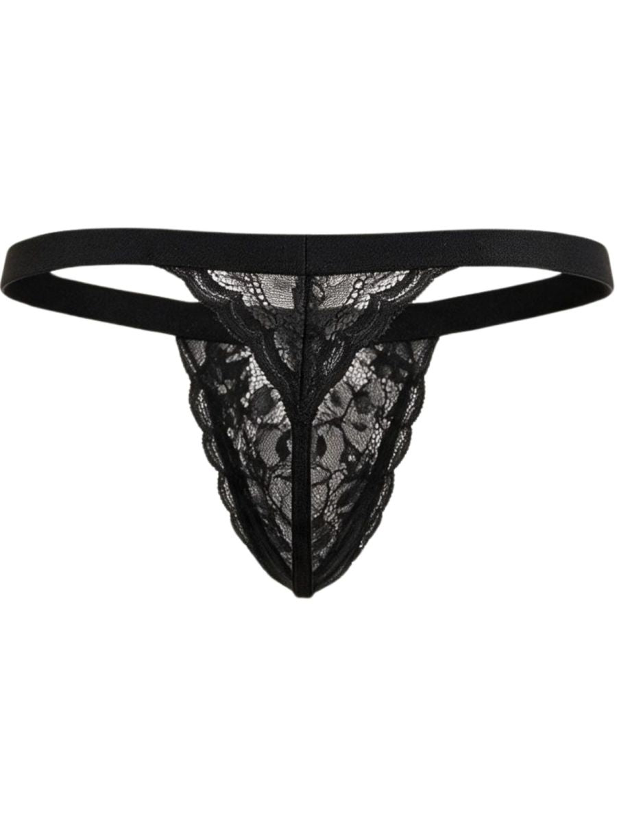 CandyMan 95013 Mens Floral Stretch Lace Thongs Black