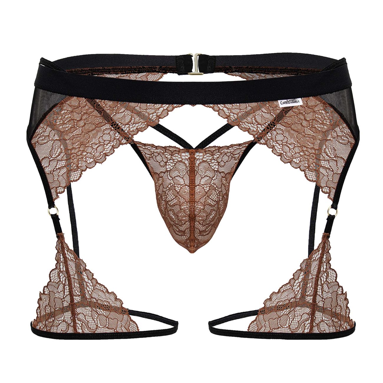 CandyMan 99854 Mens Garterbelt Lace-Garter Outfit Black-Terracotta