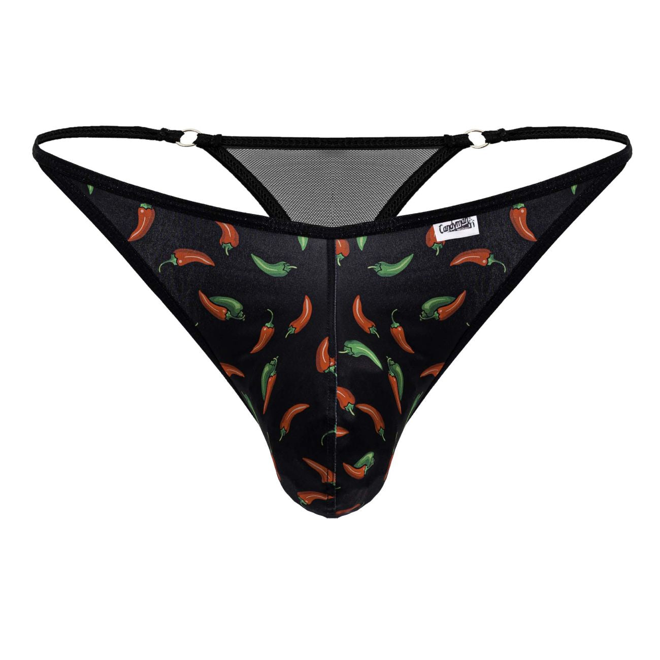 CandyMan 99875 Mens Breathable Mesh Chilli Pepper Thongs Black Print Plus Sizes