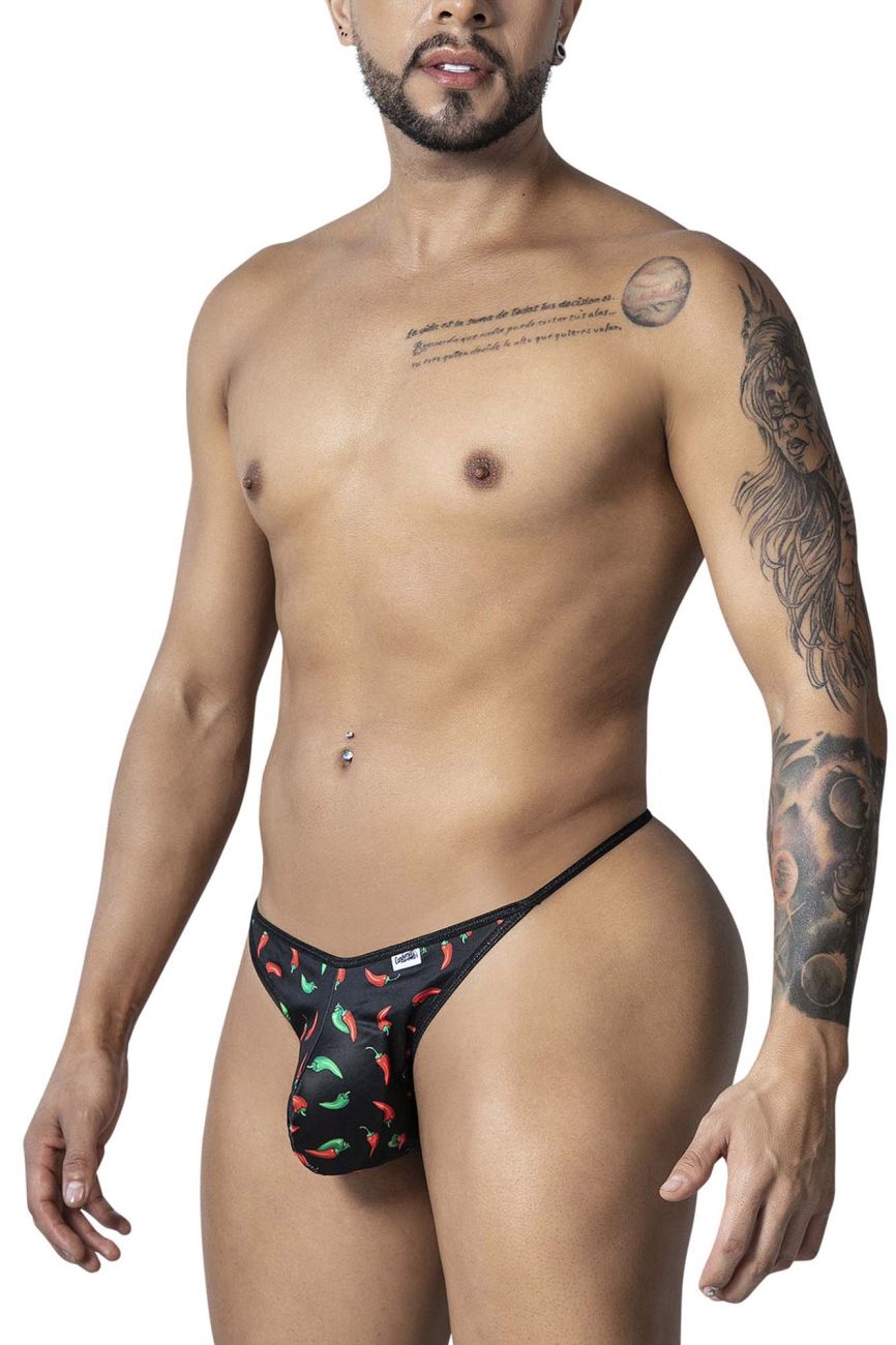 CandyMan 99875 Mens Breathable Mesh Chilli Pepper Thongs Black Print Plus Sizes