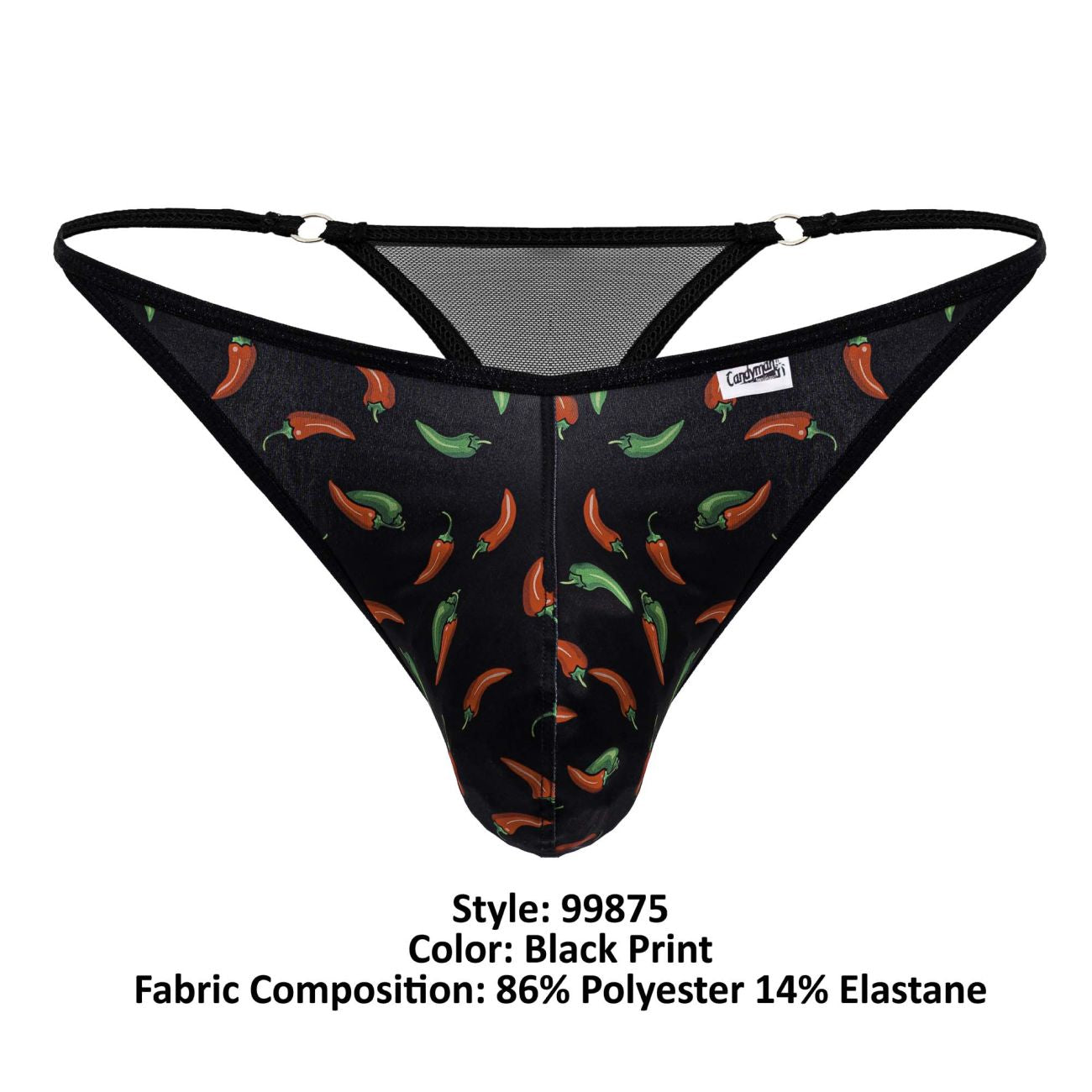 CandyMan 99875 Mens Breathable Mesh Chilli Pepper Thongs Black Print Plus Sizes