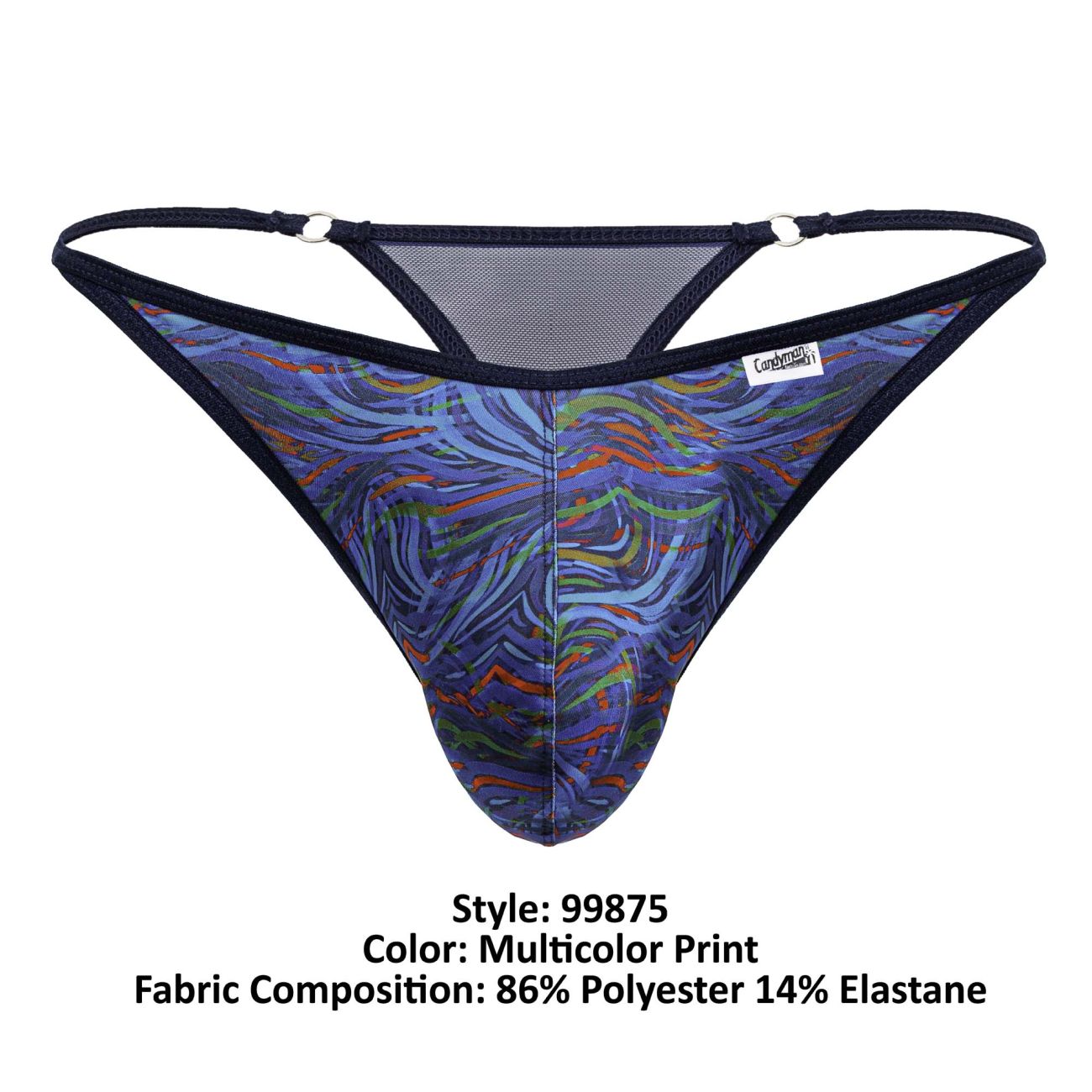 CandyMan 99875 Mens Seawater Breathable Mesh Thongs Multicolor Print Plus Sizes
