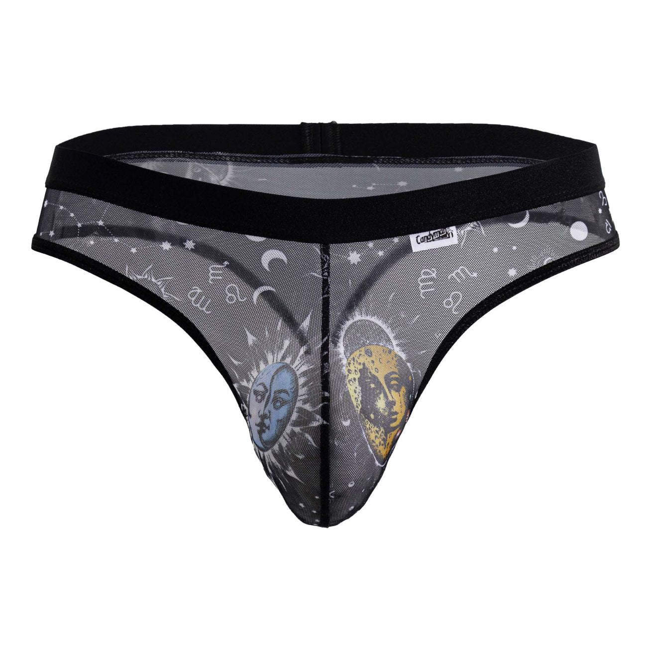 CandyMan 99885 Mens Cosmic Style Sun Moon Thong Black-White Plus Sizes
