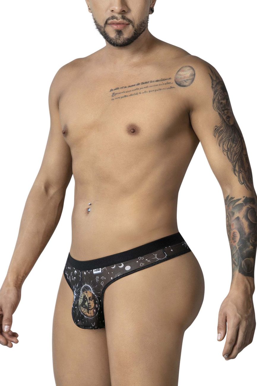 CandyMan 99885 Mens Cosmic Style Sun Moon Thong Black-White Plus Sizes