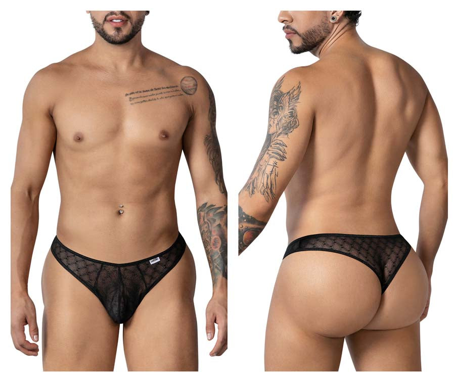 CandyMan 99894 Mens Geometric Mesh Briefs Black Plus Sizes