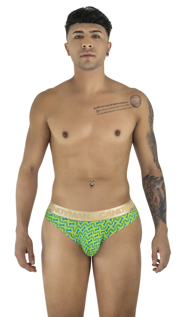 CandyMan 99926 Mens Metallic-look Waistband Briefs Printed Green