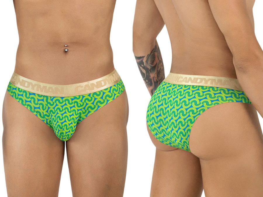 CandyMan 99926 Mens Metallic-look Waistband Briefs Printed Green