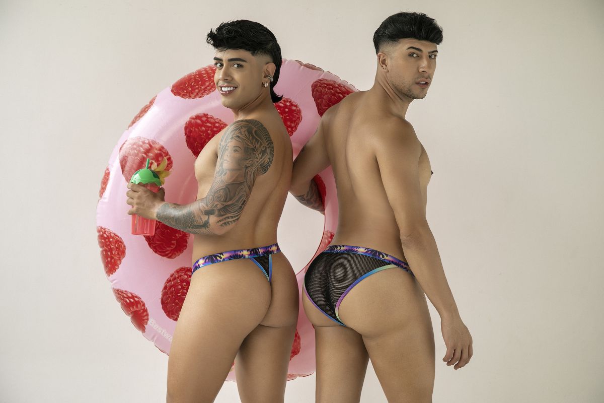 CandyMan 99936 Mens Ultra Daring Palm Tree & Mesh Thongs Black