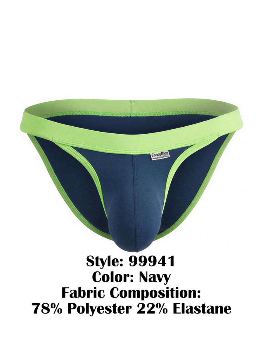 CandyMan 99941 Mens Daily Essentials Athletic Edge Bikini Navy & Neon Green