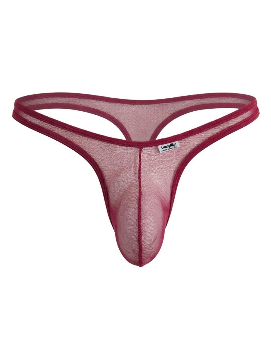 CandyMan 99954 Mens Minimal Barely There Thongs Burgundy Mesh Plus Sizes