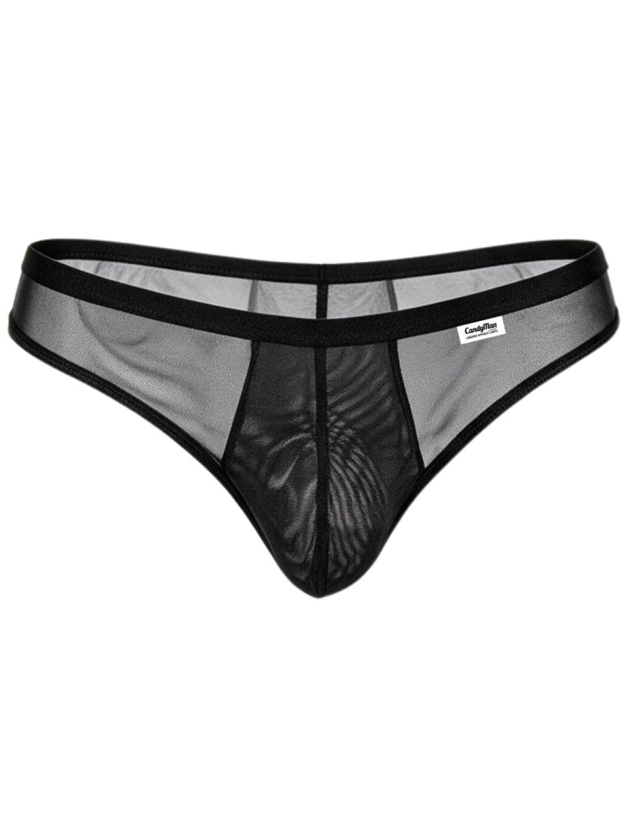 CandyMan 99971 Mens Captivating Sexy Mesh-Lace Thongs Black