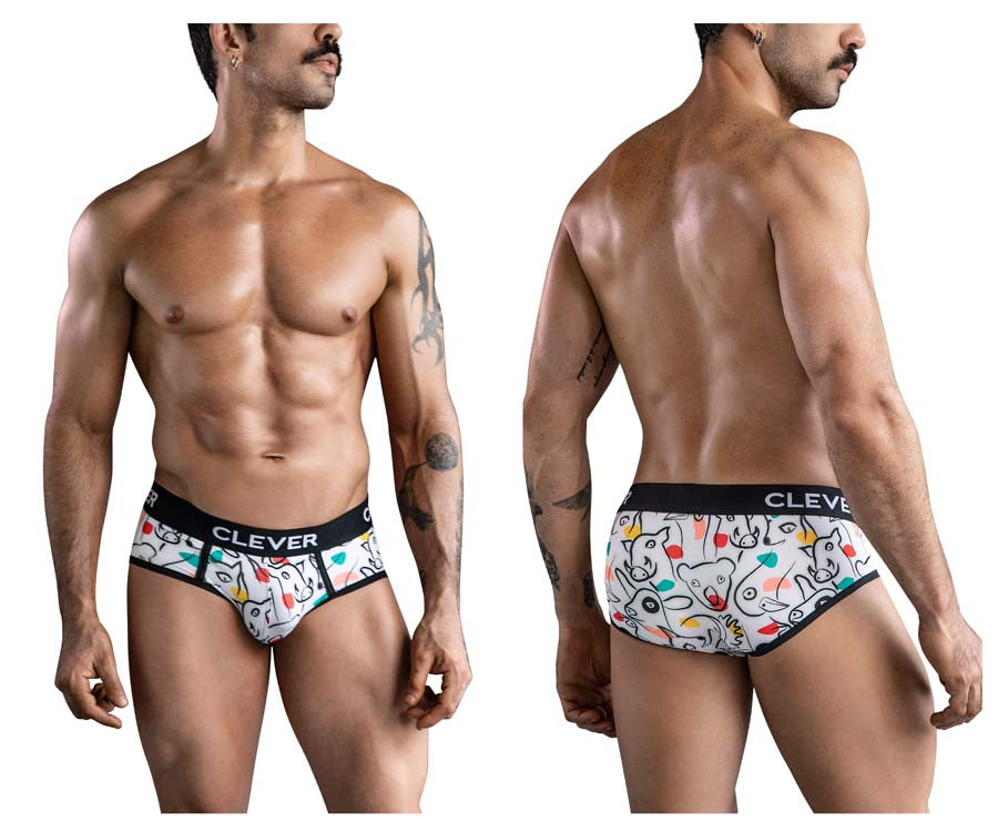 Clever 1726 Mens Grange Artistic Animal Print Briefs White