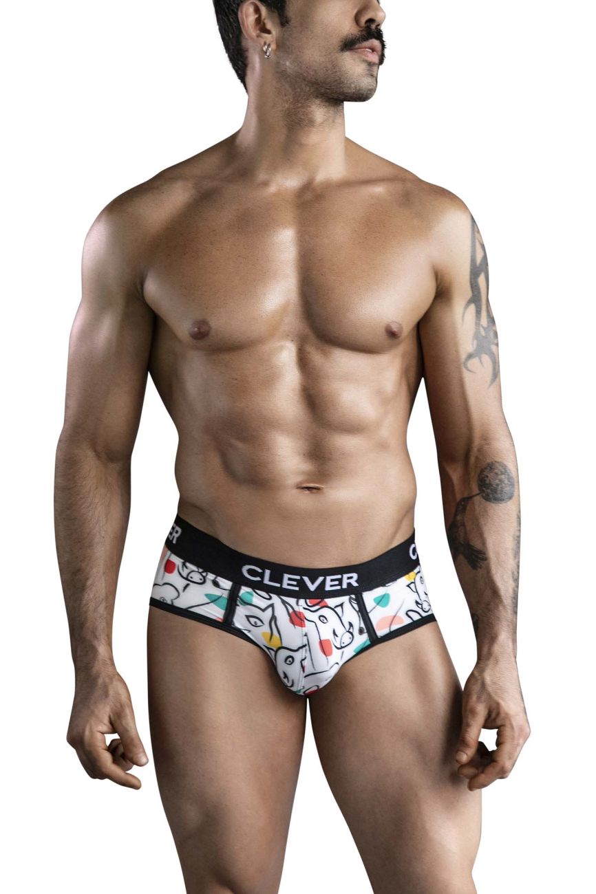 Clever 1726 Mens Grange Artistic Animal Print Briefs White