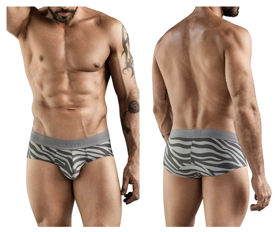 Clever 1801 Cebra Mens Zebra Animal Print Briefs Gray