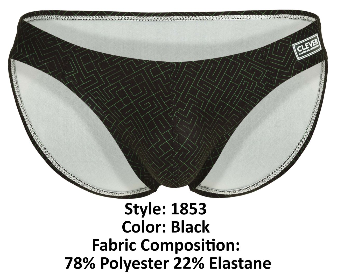 Clever 1853 Mens Laberin Low Rise Bikini Brief Black Geometic
