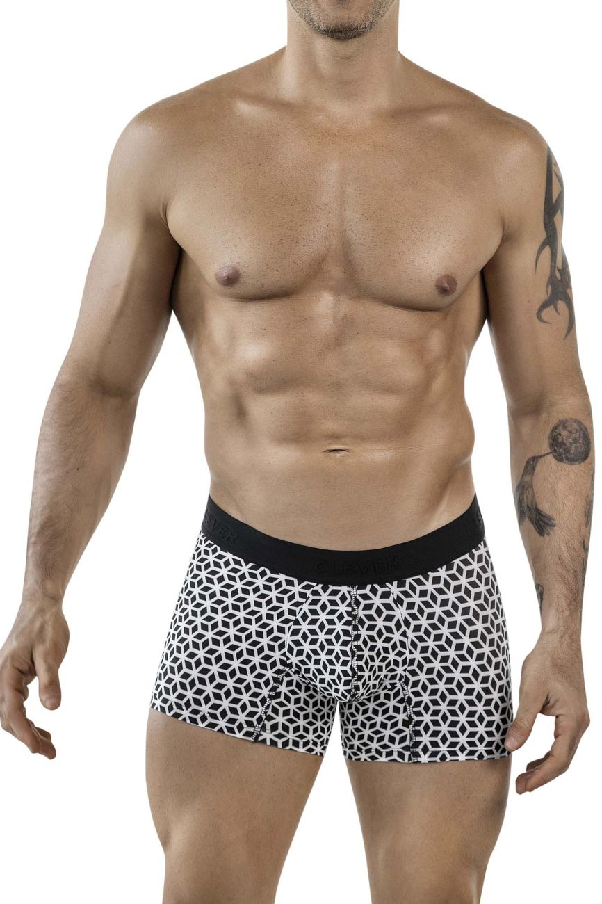 Clever 1854 Cuadricula Male Boxer Trunks White & Black