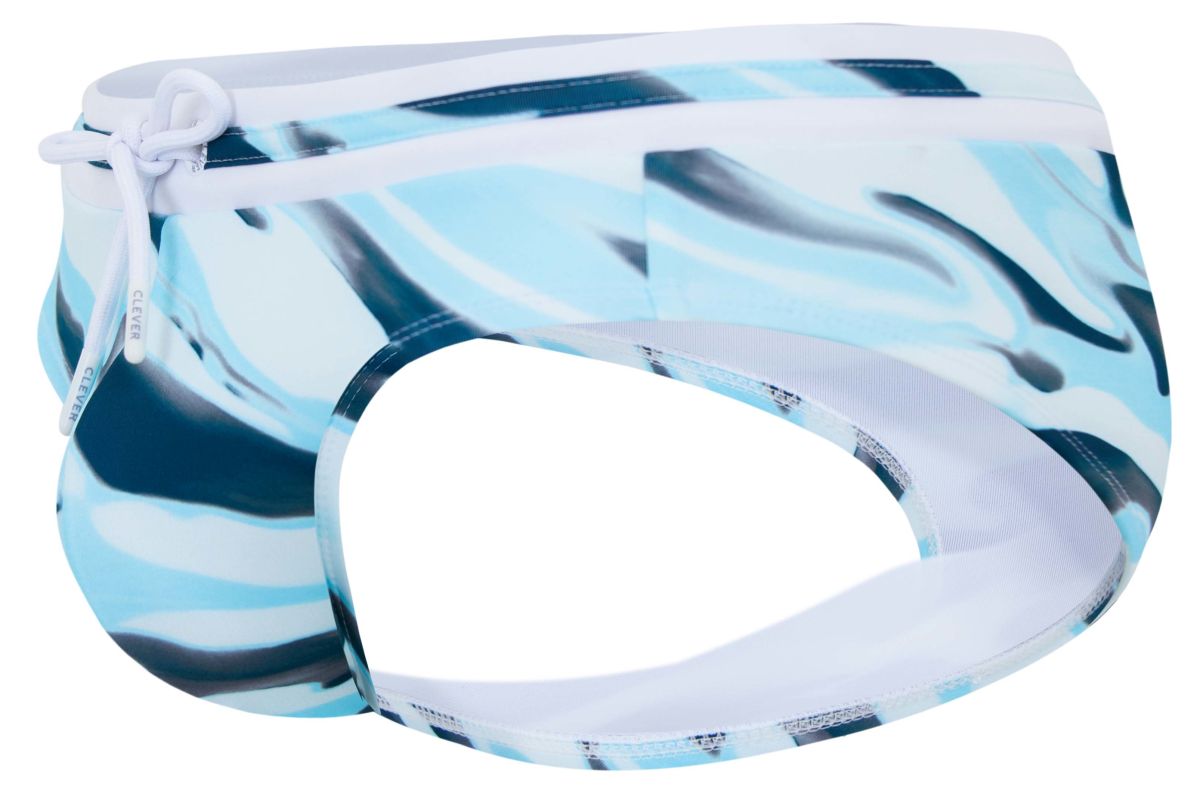 Clever 2067 Baru Mens Aqua Wave-Print Swim Briefs Blue