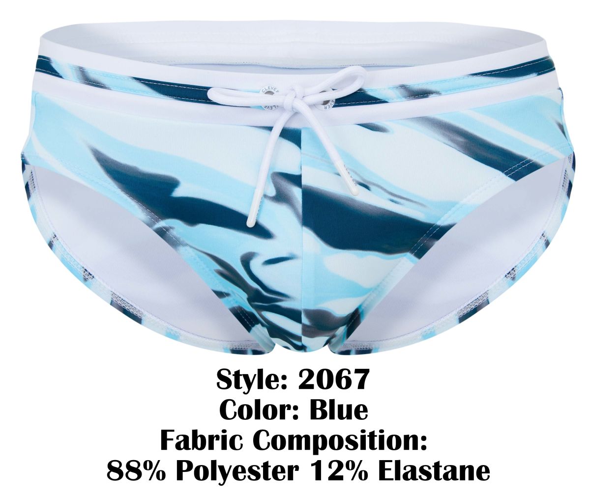 Clever 2067 Baru Mens Aqua Wave-Print Swim Briefs Blue