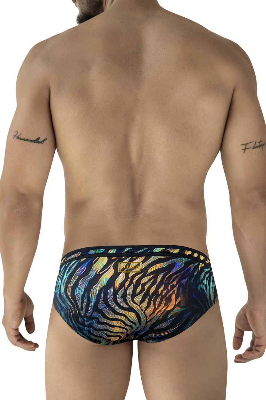 Clever 2068 Tumaco Mens Tiger Print Swim Briefs Black Multi
