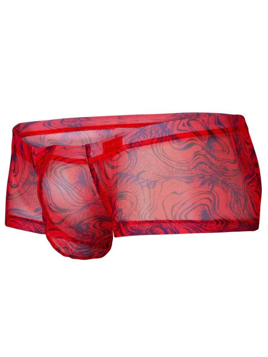 26032 Calipso Male Sheer Low Rise Swirl Print Trunks Red