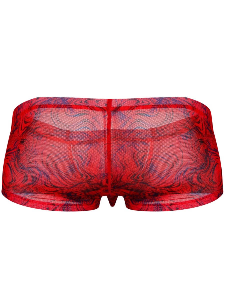 26032 Calipso Male Sheer Low Rise Swirl Print Trunks Red