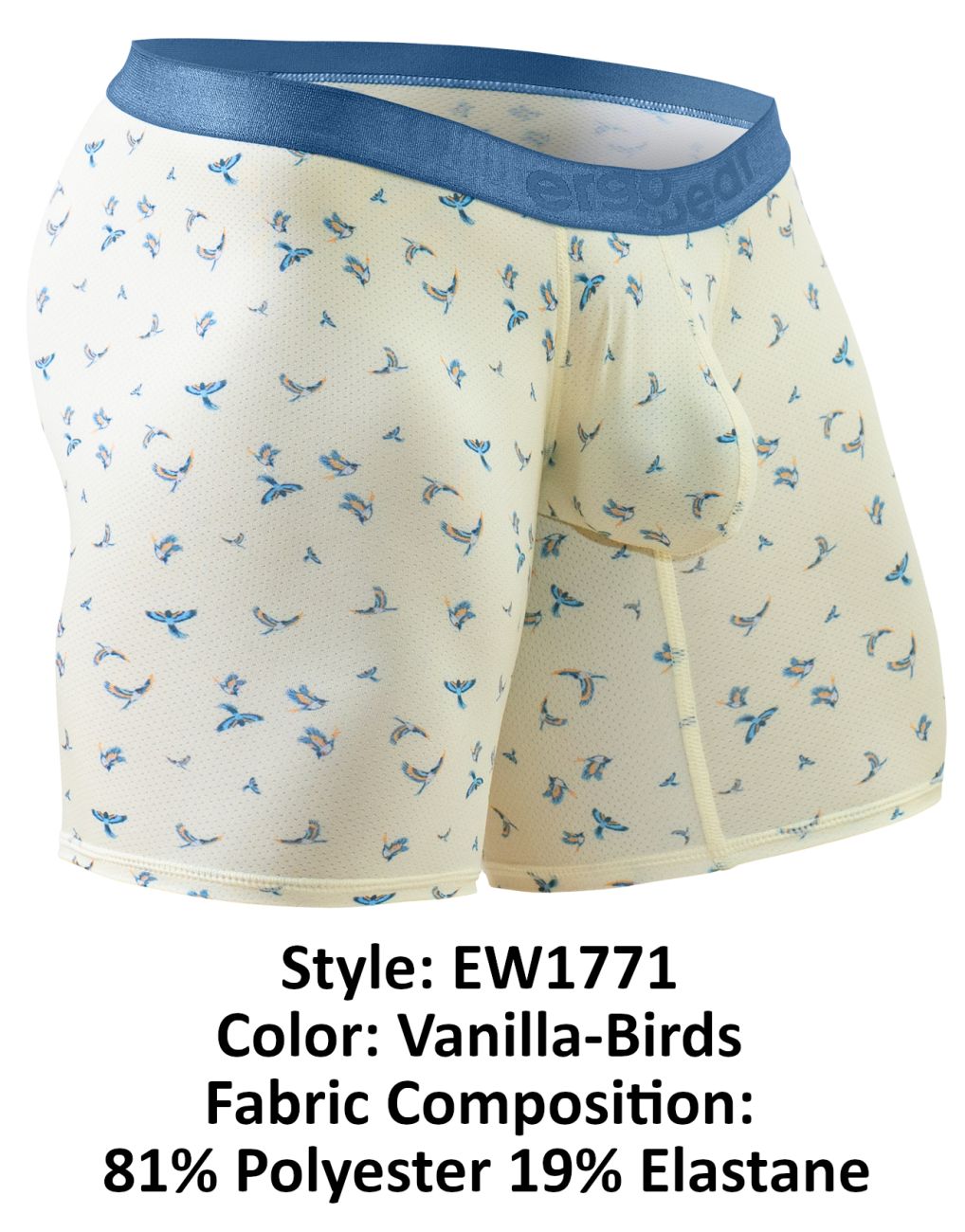 ErgoWear EW1771 SLK SE Male Comfortable Boxer Briefs Vanilla Birds