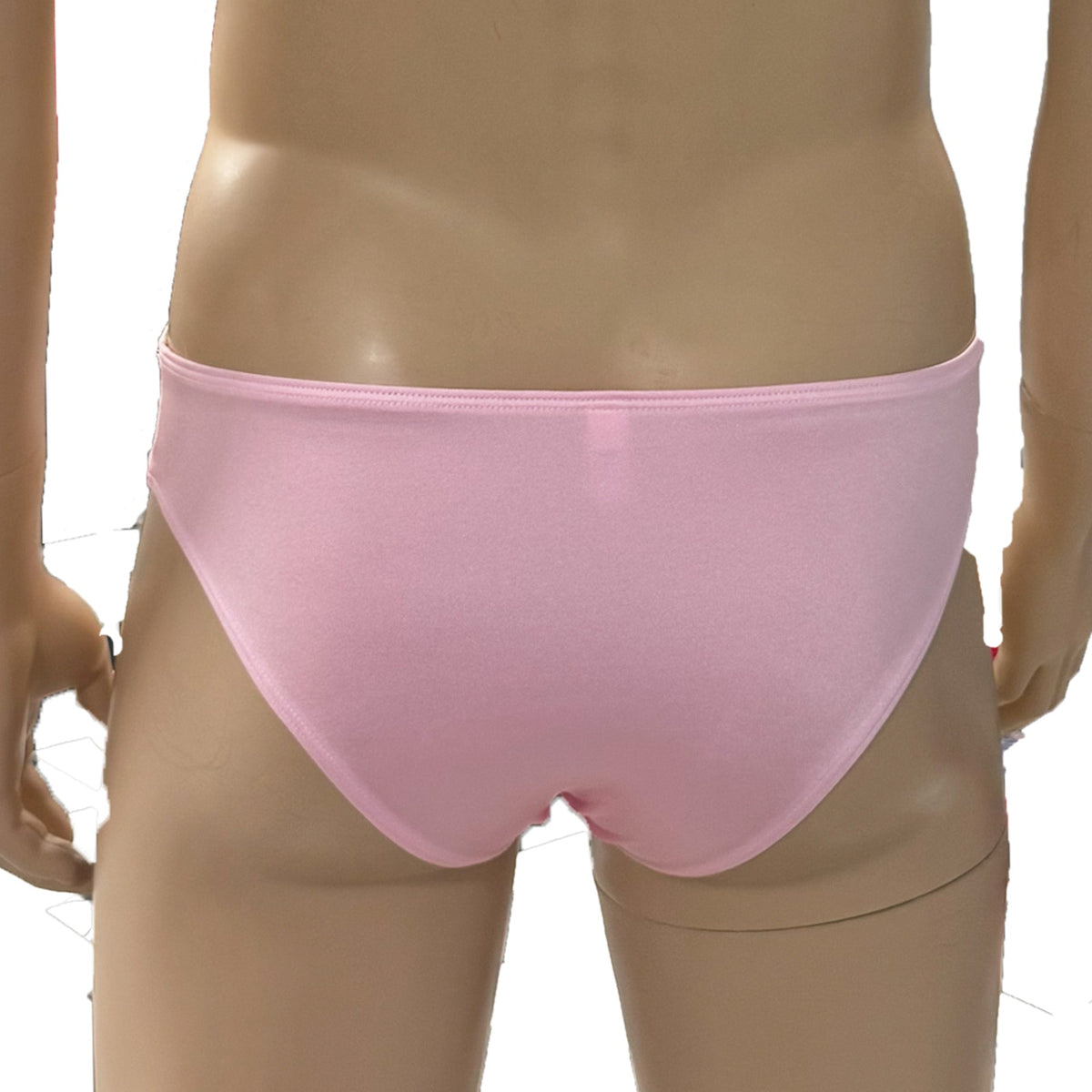 Mens Jackie Stretch Spandex Seamless Front Bikini Brief Light Pink & White Lace
