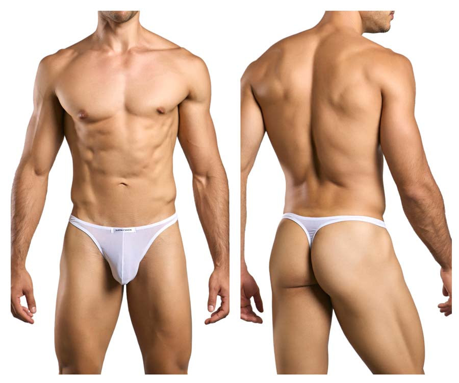 JUSTIN+SIMON XSJ03 Silky Sexy Thongs White Mesh Plus Sizes