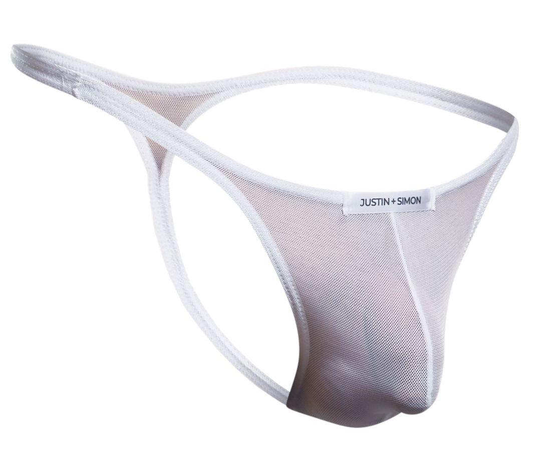 JUSTIN+SIMON XSJ03 Silky Sexy Thongs White Mesh Plus Sizes