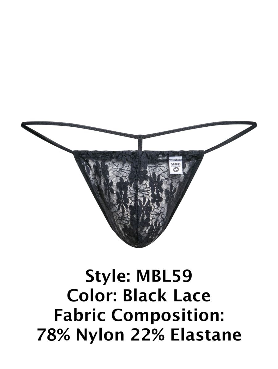 MaleBasics MBL59 Mens Sinful Thongs with Narrow Straps Black Lace