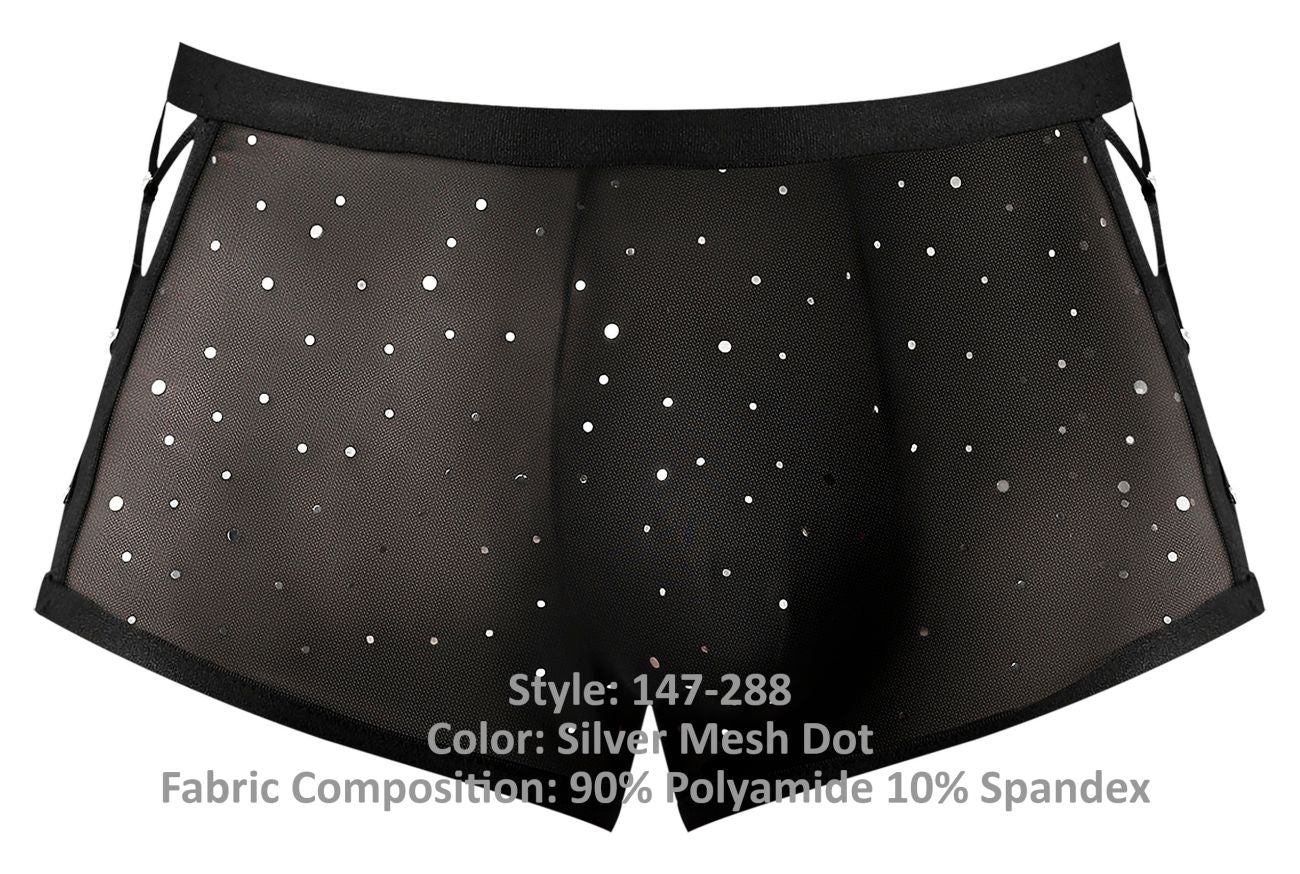 Male Power 147-288 Show Stopper Mini Short Black Silver Mesh Dot