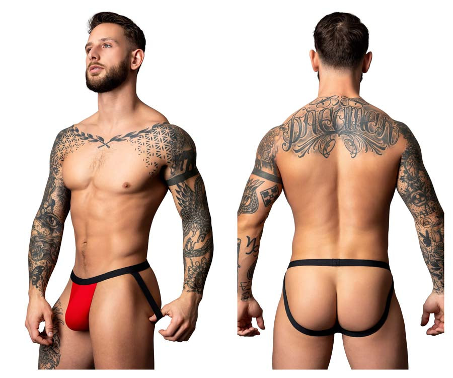 Male Power 349-300 Hot Mens Mesh Jock Black-Red