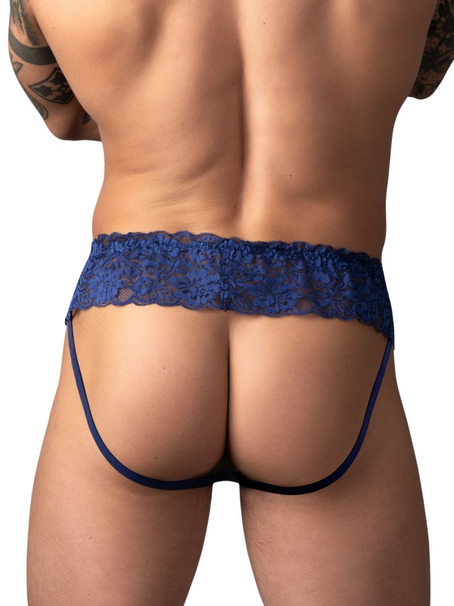 Male Power 360-280 Mens Sassy Lace with Skirt Ruffle Top Jock Navy