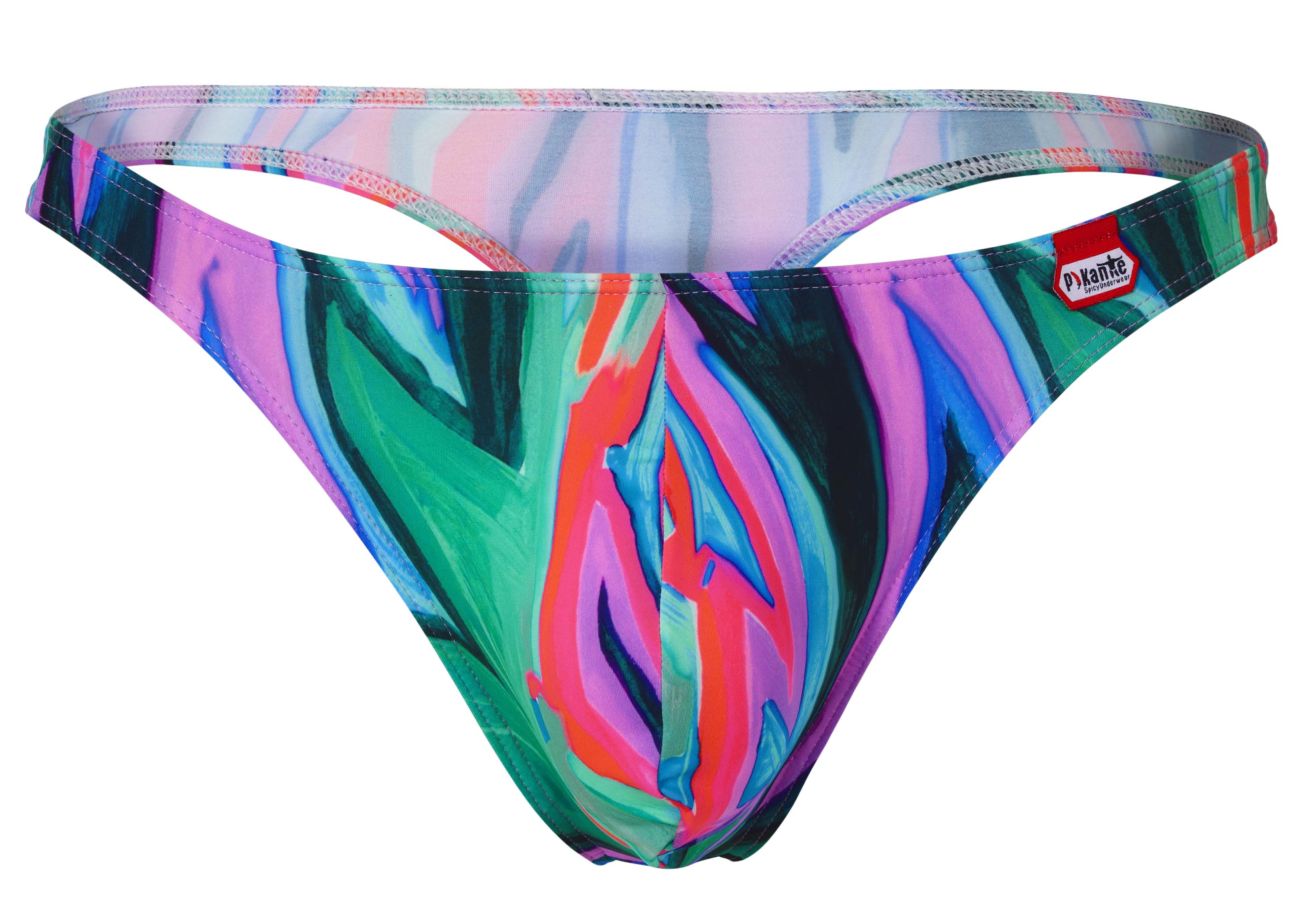 Pikante 1829 Mens Abstract Colourful Festive Thongs Green Multi