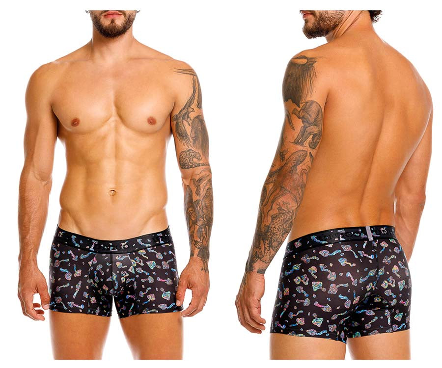Unico 25060100103 Hongos Mens Vibrant Print Trunks Black Plus Sizes