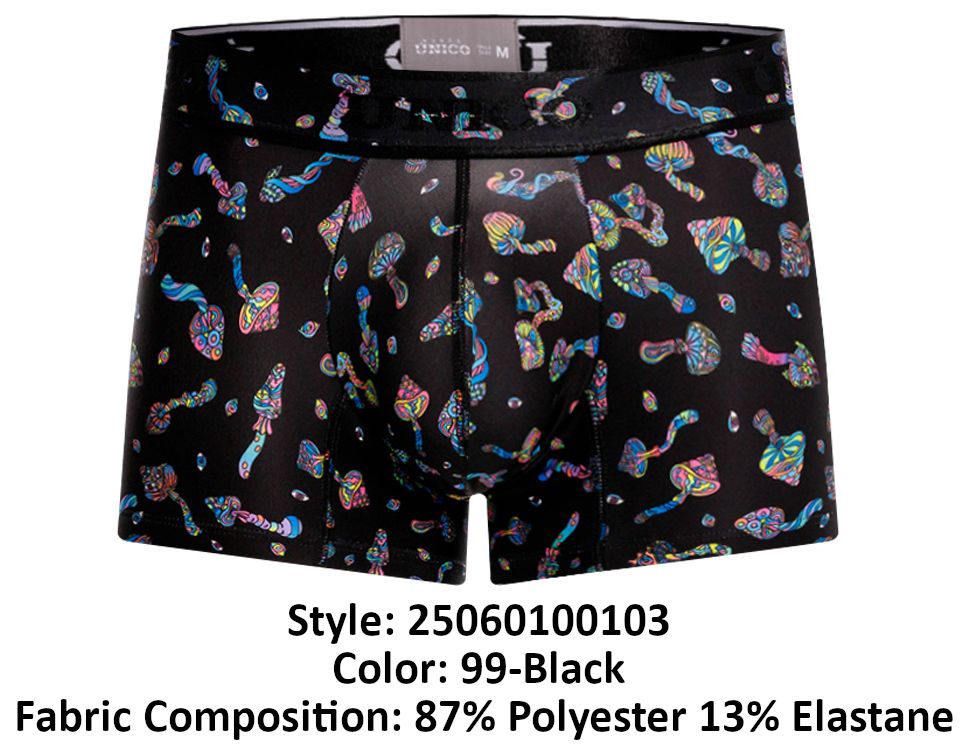 Unico 25060100103 Hongos Mens Vibrant Print Trunks Black Plus Sizes