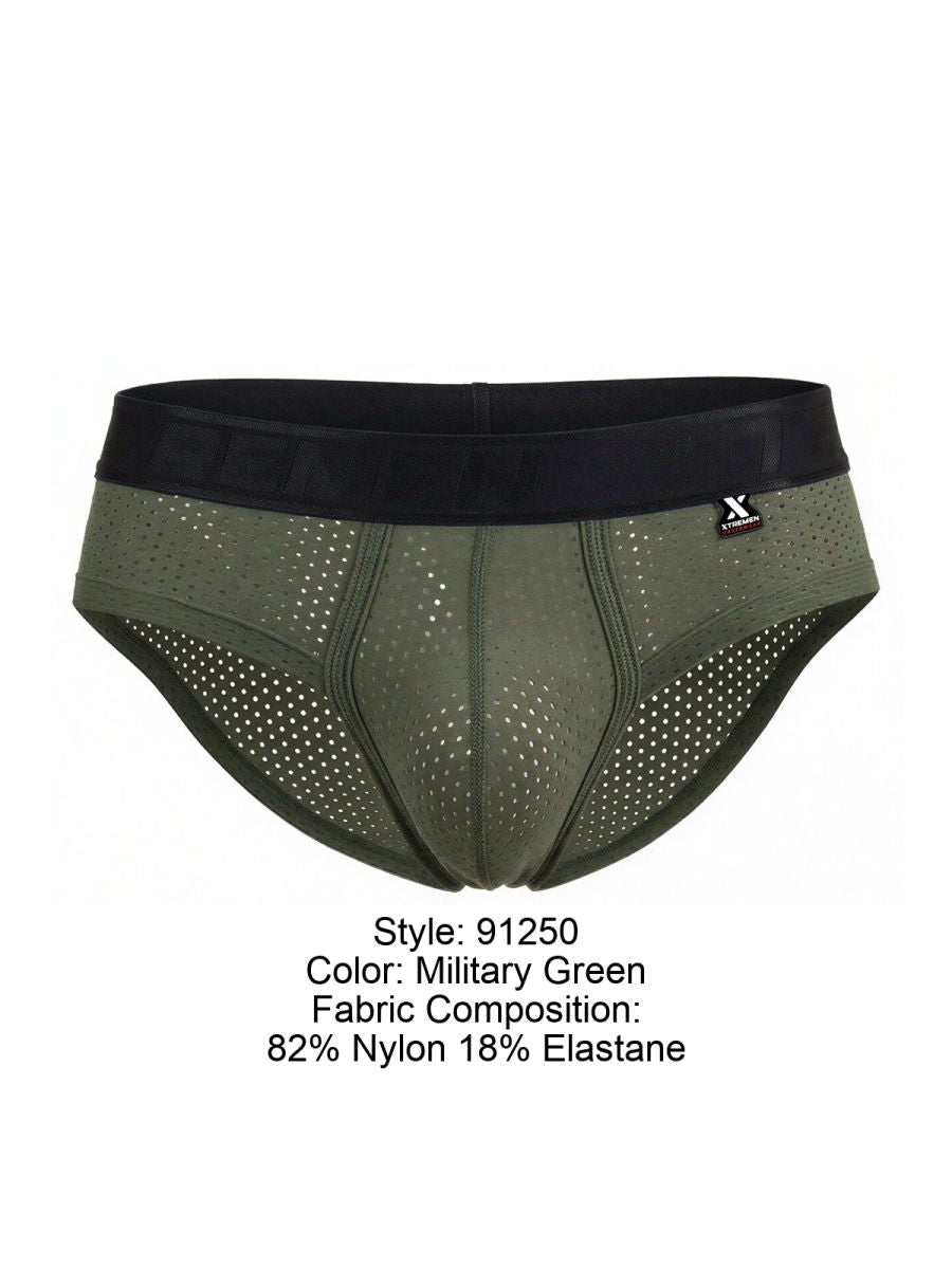Xtremen 91250 XTREMEN Mens Athletic Performance Mesh Briefs Military Green