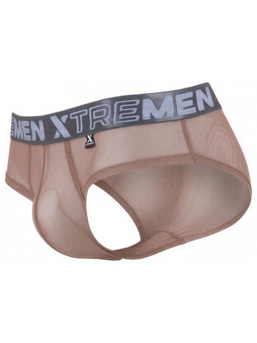 Xtremen 91262 Mens Sexy Microfiber Sheer Mesh Briefs Brown