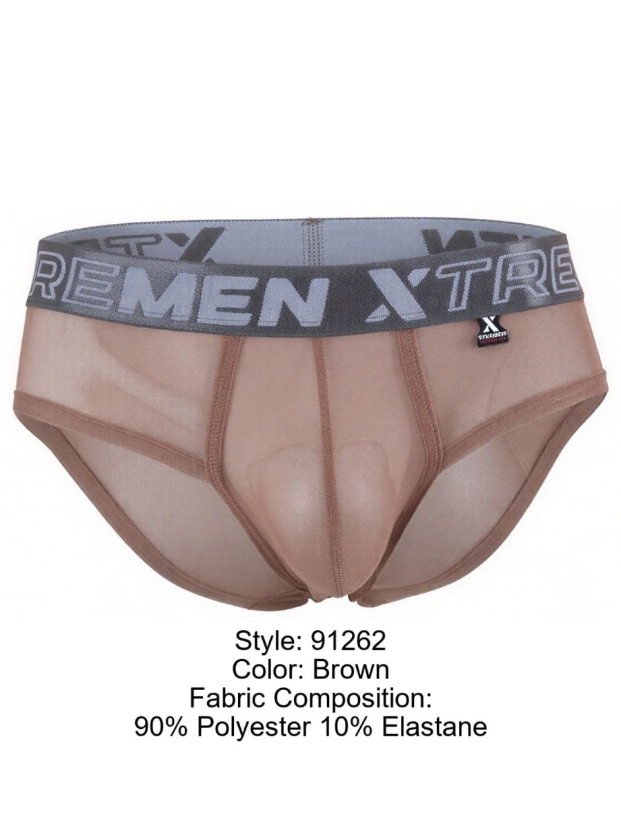 Xtremen 91262 Mens Sexy Microfiber Sheer Mesh Briefs Brown