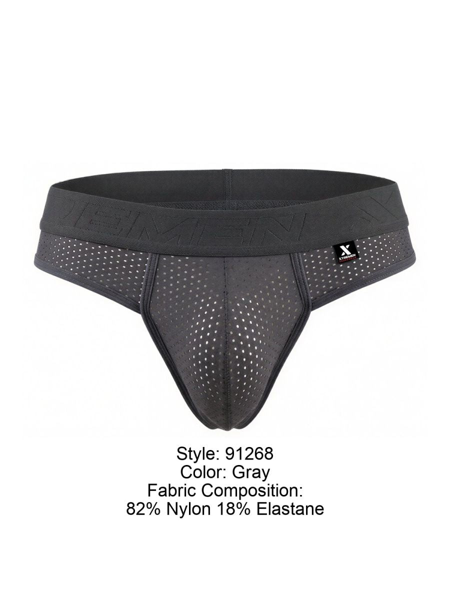 Xtremen 91268 Elite Mens Athletic Micro-Perforated Performance Thongs Gray