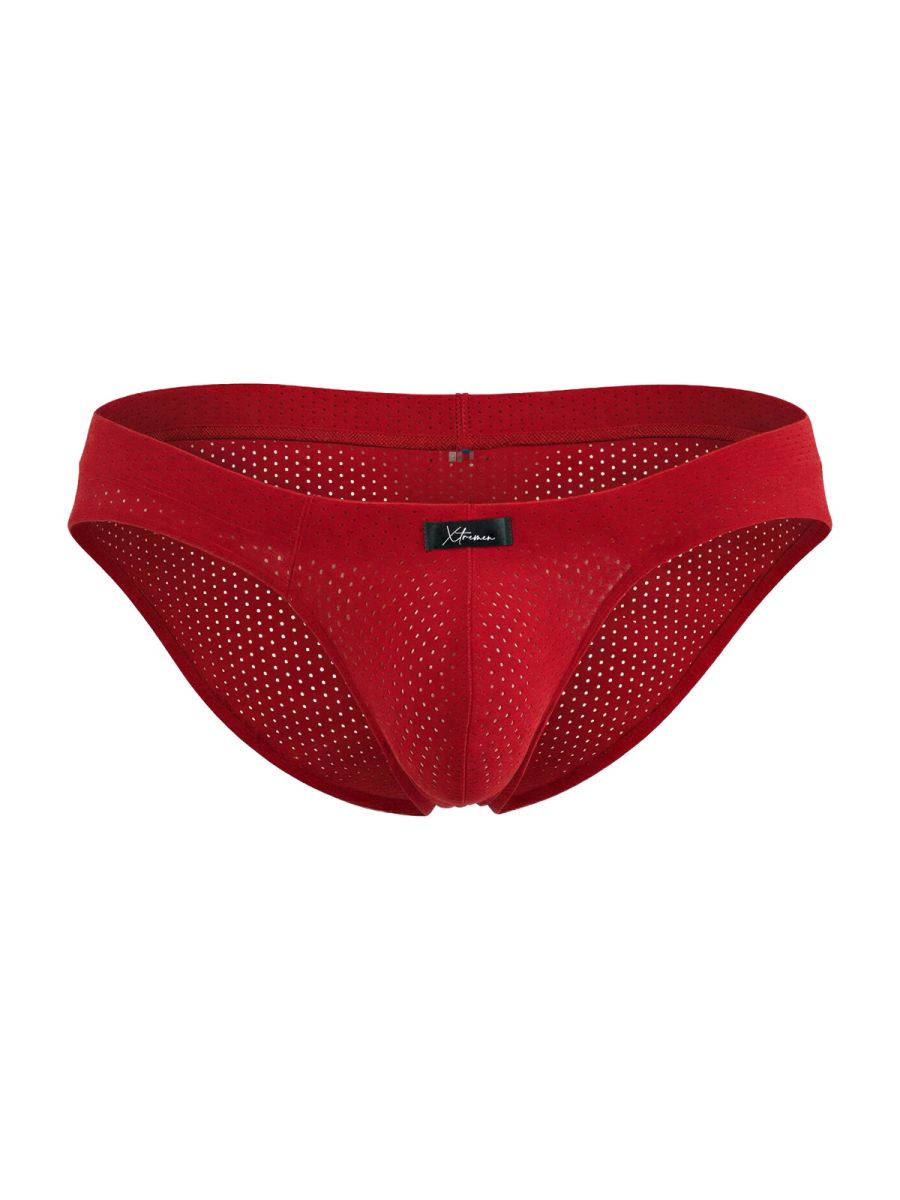 Xtremen 91270 Mens Sleek Low-Rise Perforated Briefs Red