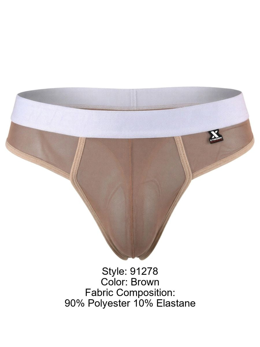 Xtremen 91278 Mens Microfiber Mesh Breathing Support Thongs Brown