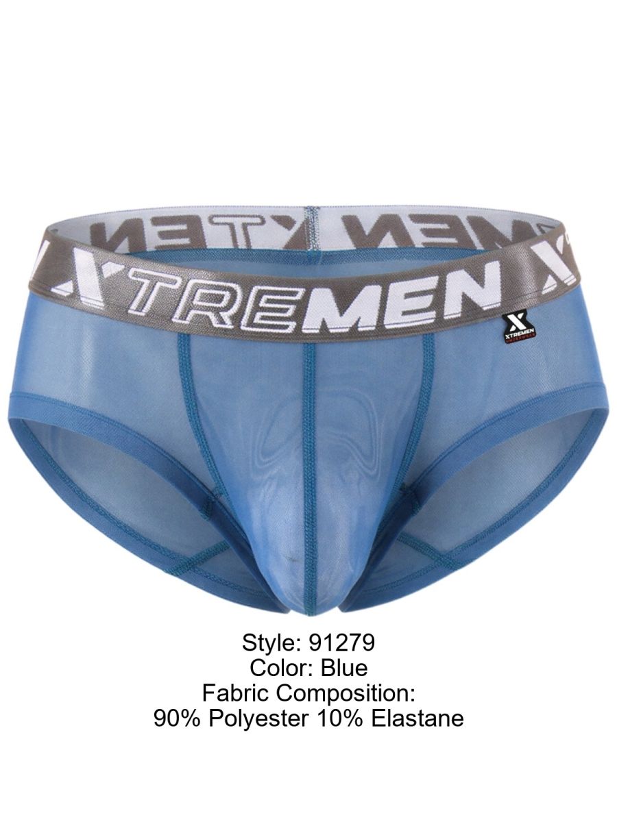 Xtremen 91279 Mens Microfiber Sheer Stretch Mesh Briefs Blue
