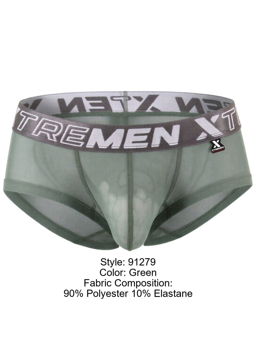 Xtremen 91279 Mens Microfiber Sheer Stretch Mesh Briefs Green